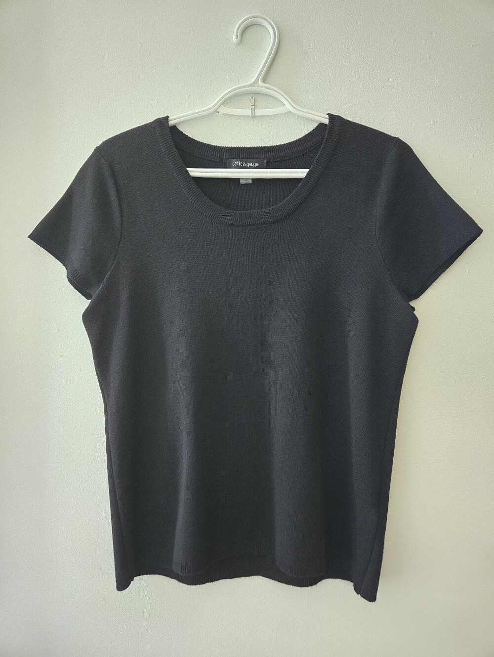 Cable & Guage L Black Short-Sleeve Knit Tee Womens Capsule Wardrobe Career Basic